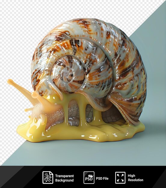 PSD caracol transparente con salsa de queso y concha de caracol sobre un fondo azul png psd