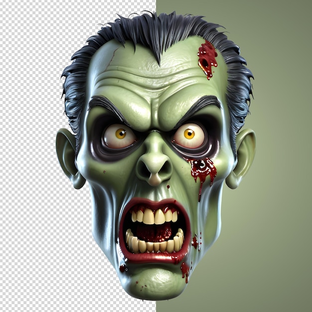 Caracter 3d caracter zombie assustador cara 3d estilo de renderização em fundo transparente