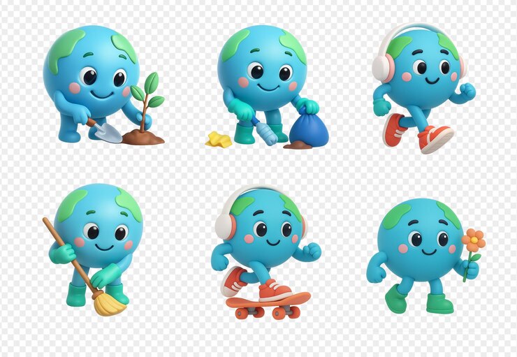 Caracter Cute Earth promovendo a consciência ambiental e ações ecológicas