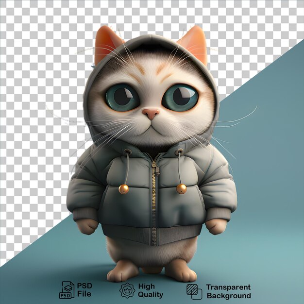 Caracter de gato 3d isolado em fundo transparente inclui arquivo png