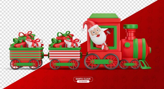 PSD caracter de papai noel em desenho animado de trem em 3d com fundo transparente