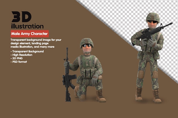 Carácter del ejército masculino 3D Carácter de renderizado 3D. Representación 3D PSD