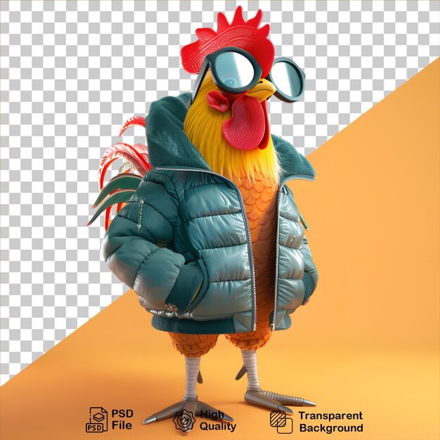 PSD el carácter de gallo 3d aislado en un fondo transparente incluye un archivo png