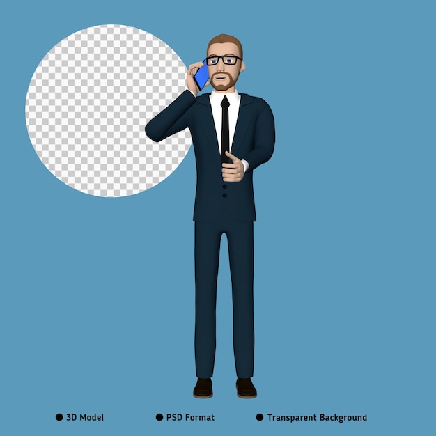 Carácter de hombre de negocios con imagen 3D de ilustración de teléfono inteligente