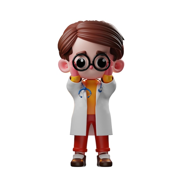 Carácter médico masculino 3d que tiene problemas