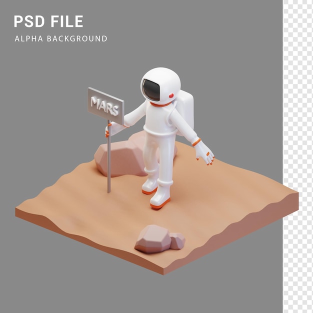 PSD caractère d'astronaute sur mars en rendu 3d