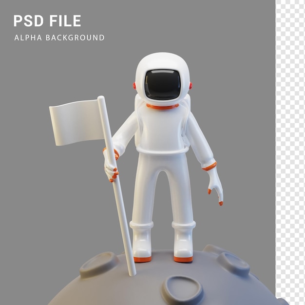 Caractère d'astronaute tenant le drapeau en rendu 3d