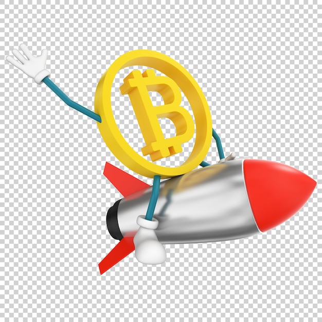 Caractère Bitcoin volant sur le rendu rocket3D