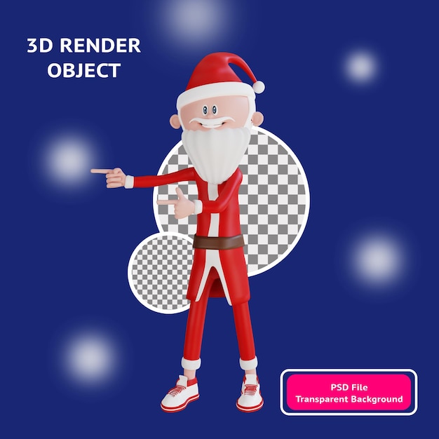 Caractère Du Père Noël 3d Pointant Vers Le Bon Objet D'illustration De Pose Rendu