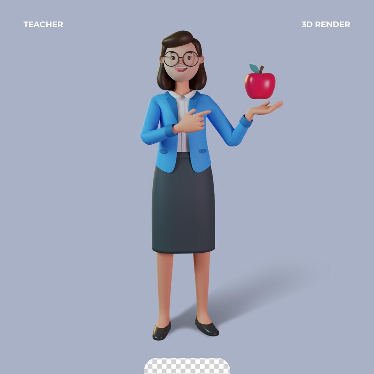 PSD caractère enseignant 3d heureux jour des enseignants isolé