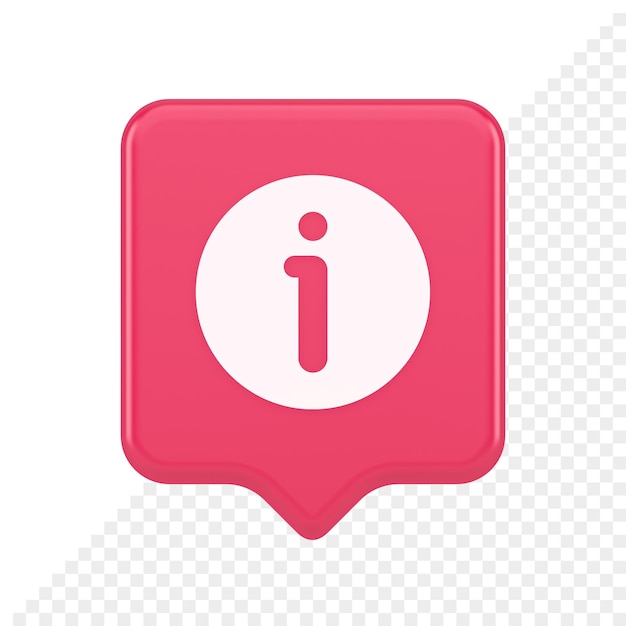 Caractère d'information du bouton d'information FAQ question réponse aide support application web 3d icône de bulle de dialogue réaliste