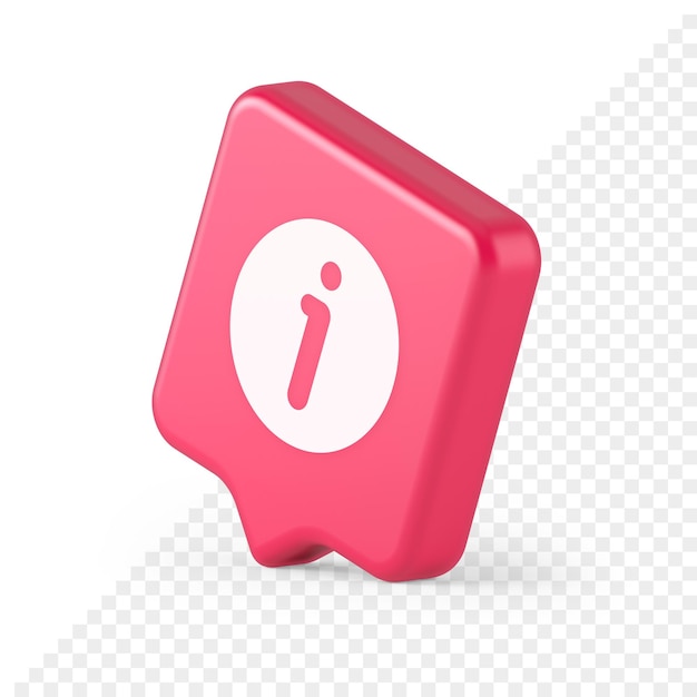 Caractère d'information du bouton d'information FAQ question réponse aide support application web 3d icône de bulle de dialogue réaliste