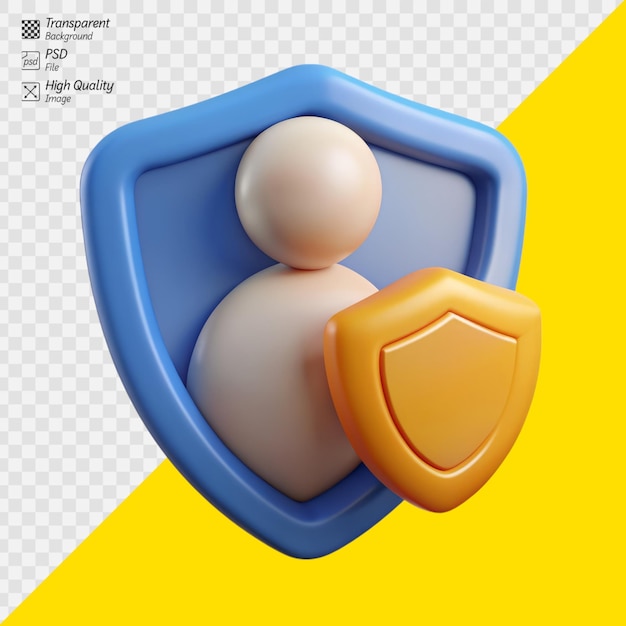 PSD caracteres abstratos 3d protegidos por ícones de segurança