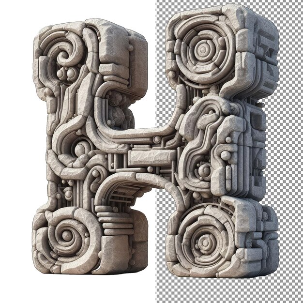 Caracteres esculpidos esencia de letras 3d aisladas en forma png