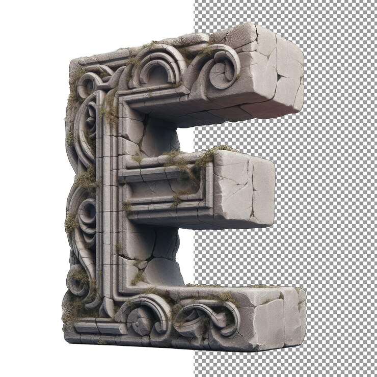 PSD caracteres esculpidos esencia de letras 3d aisladas en forma png