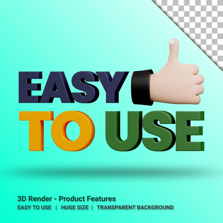 PSD características del producto fáciles de usar pegatina 3d con fondo transparente