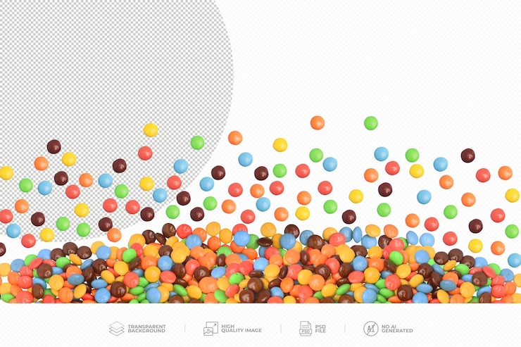 PSD caramelle al cioccolato ricoperte di colori su sfondo trasparente psd
