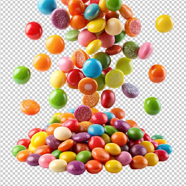 caramelle colorate che cadono su uno sfondo trasparente