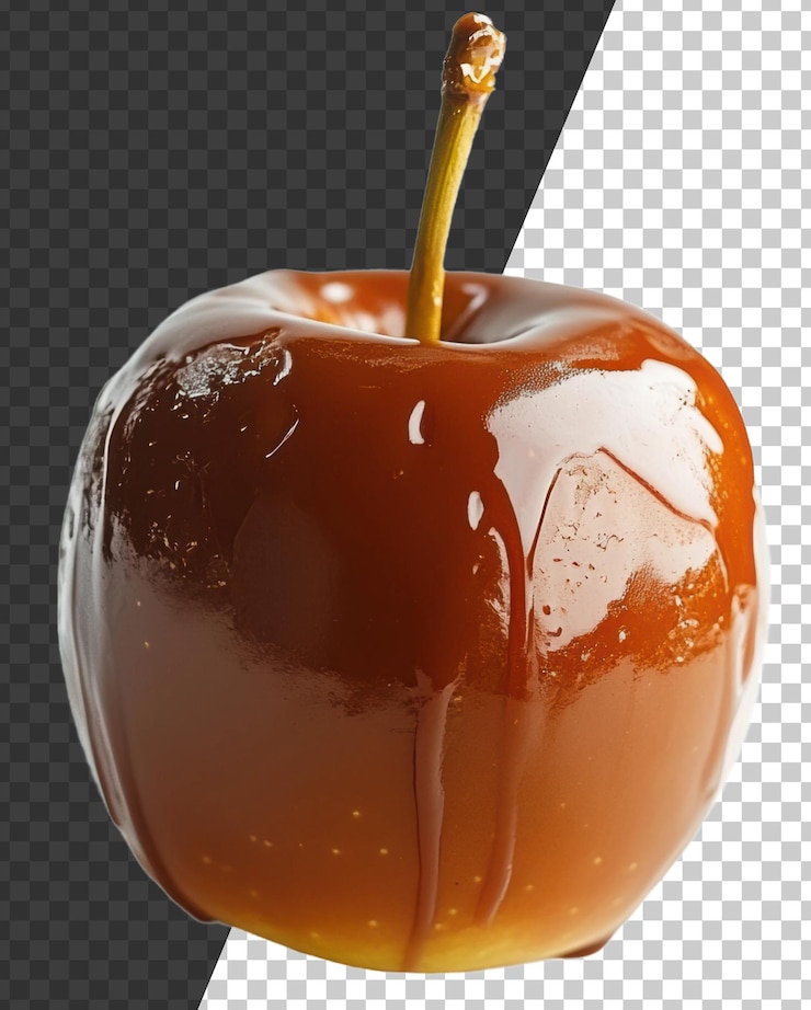 PSD el caramelo brillante de la manzana cortada en stock png