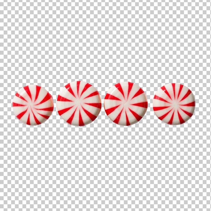 PSD caramelo de menta roja y blanca sobre un fondo transparente