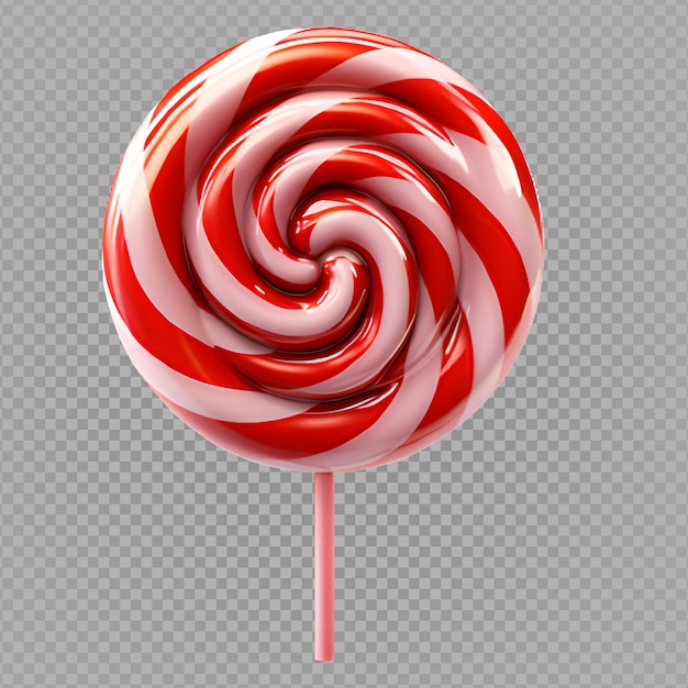 PSD caramelo de paleta aislado sobre fondo transparente, caramelo espiral rojo y blanco, ai generativo