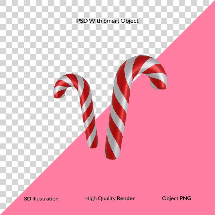 PSD caramelo, palillo, navidad, 3d, render, ilustración