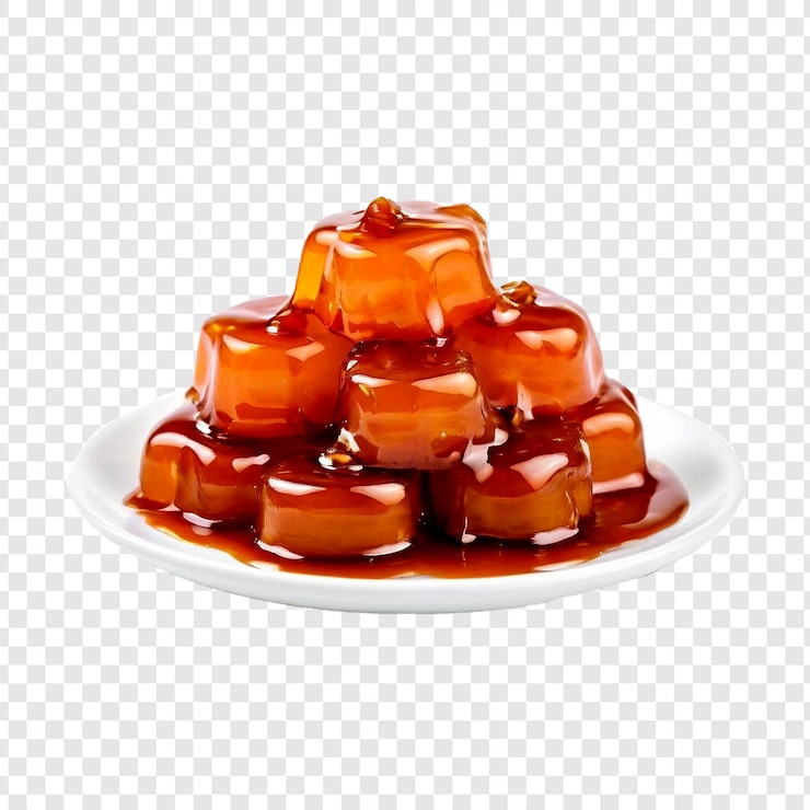 PSD caramelos caramelizados con salsa aislado sobre fondo transparente