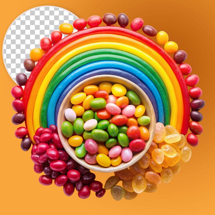 PSD caramelos de color jalea frijoles caramelos arco iris bocadillos