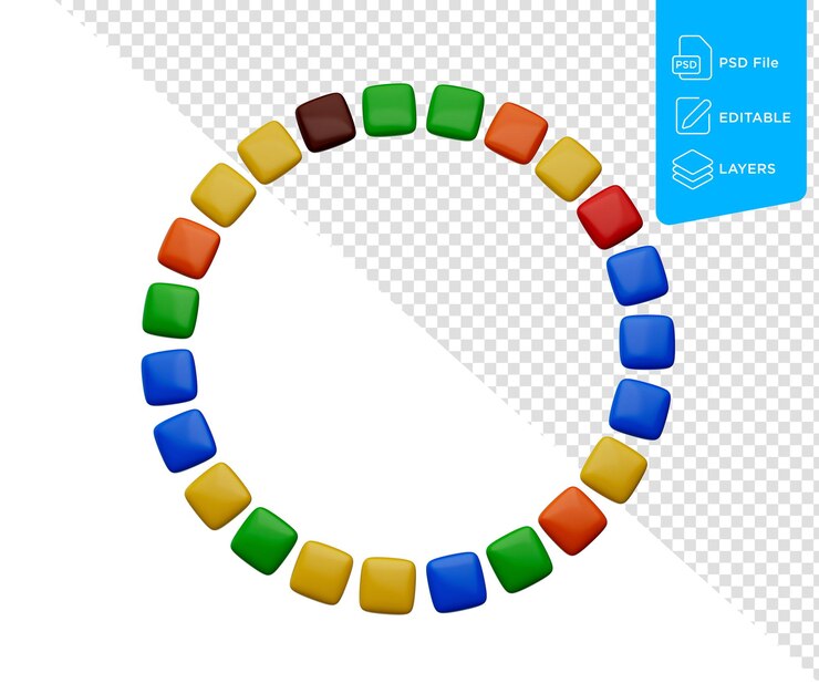 PSD caramelos coloridos del arco iris de forma cuadrada volando alrededor de la ilustración 3d del círculo