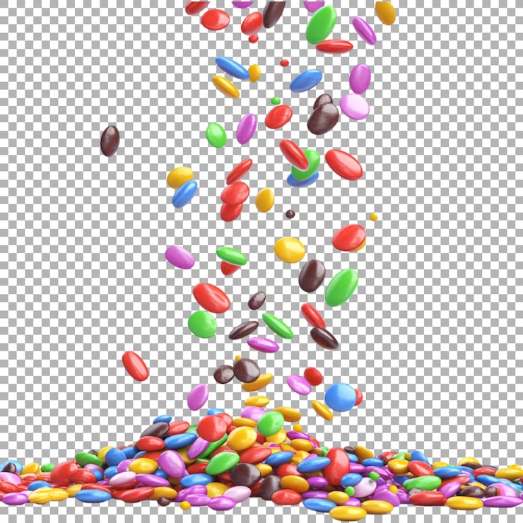 PSD caramelos coloridos cayendo sobre un fondo transparente generado por ai