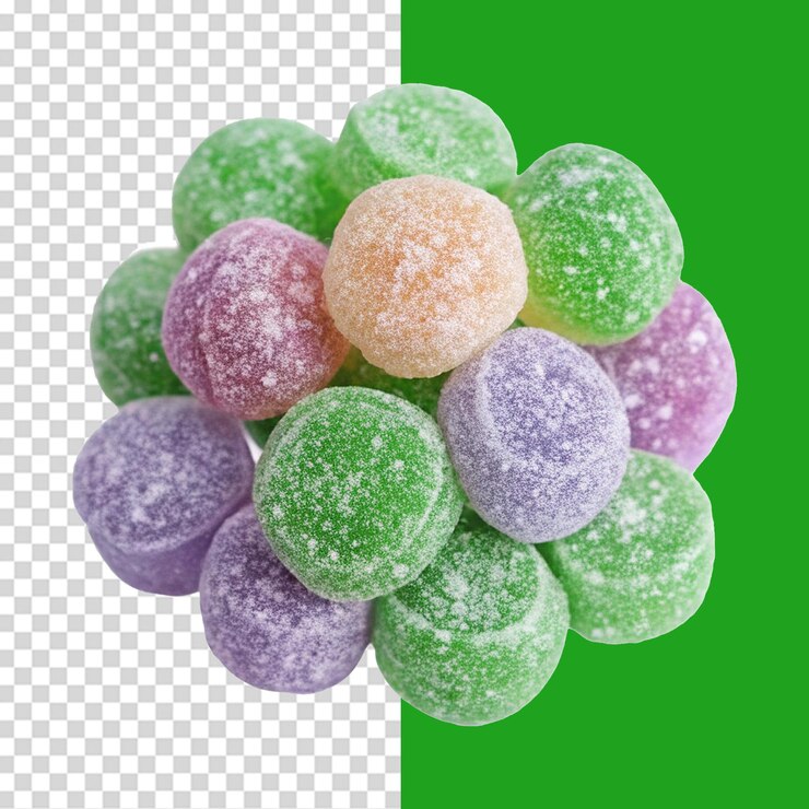 PSD caramelos coloridos con sabor a fruta aislados sobre un fondo transparente