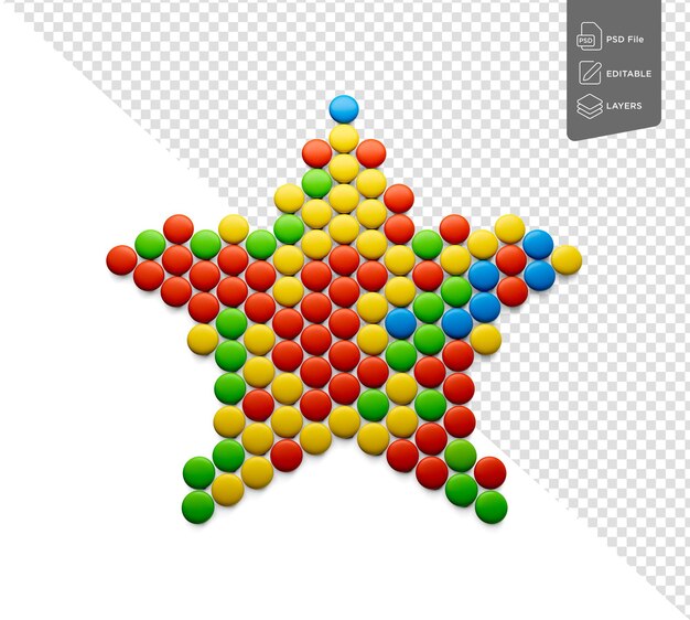 PSD caramelos dulces multicolores en forma de estrella sobre un fondo blanco ilustración en 3d
