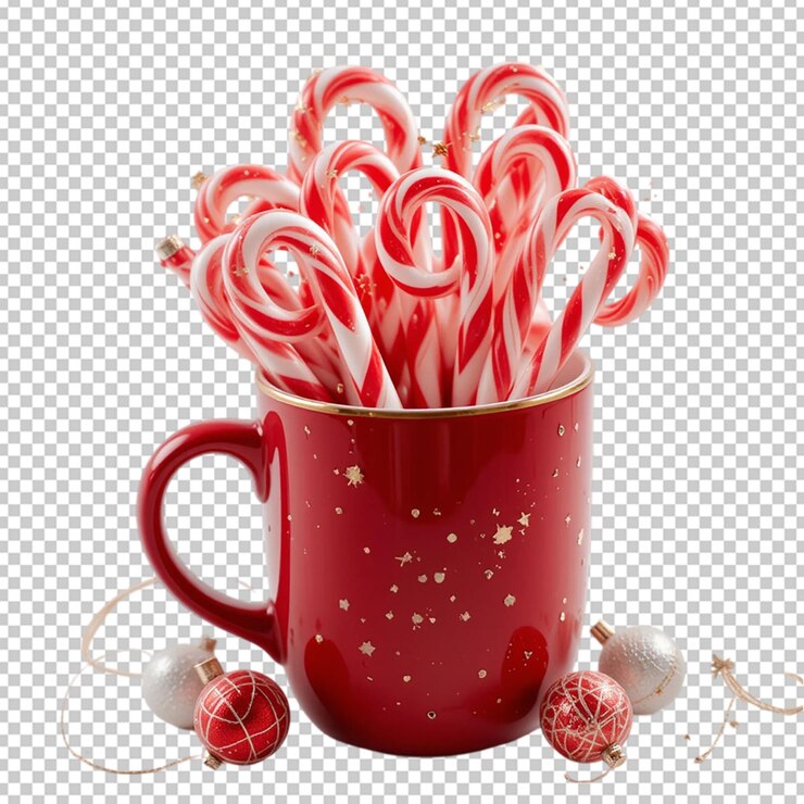 PSD los caramelos de navidad en taza roja