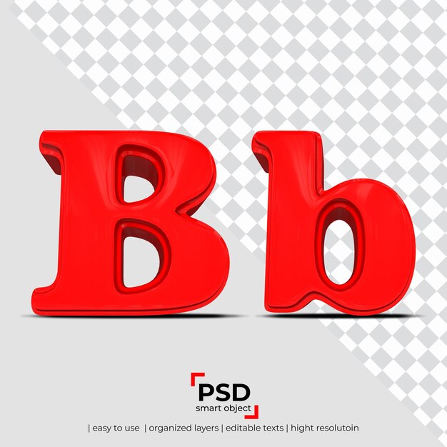 Carattere 3D della lettera B realizzato con uno sfondo trasparente 3d realistico