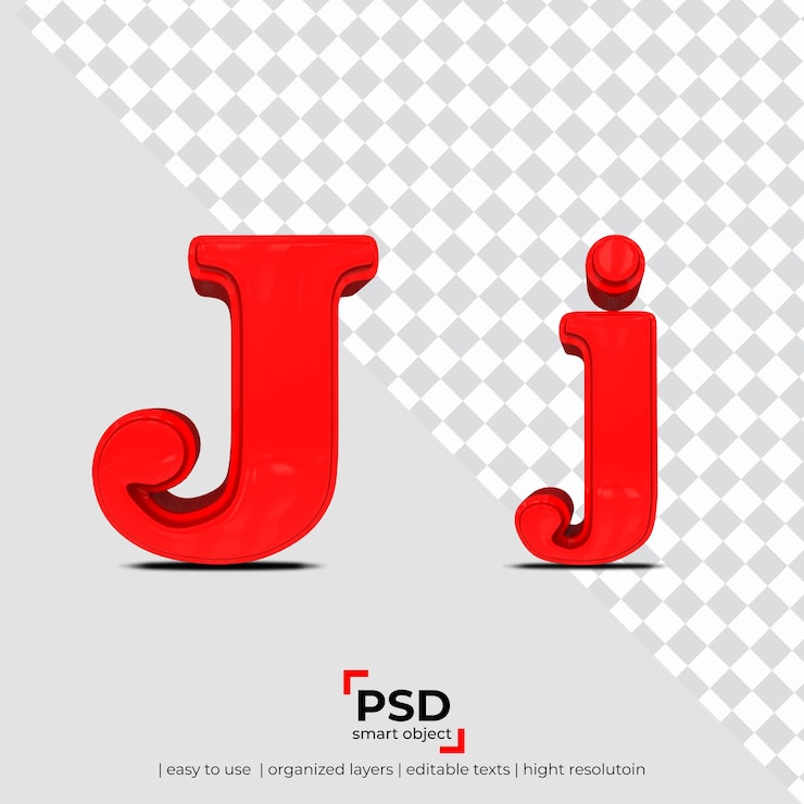 PSD carattere 3d della lettera j realizzato con uno sfondo trasparente 3d realistico