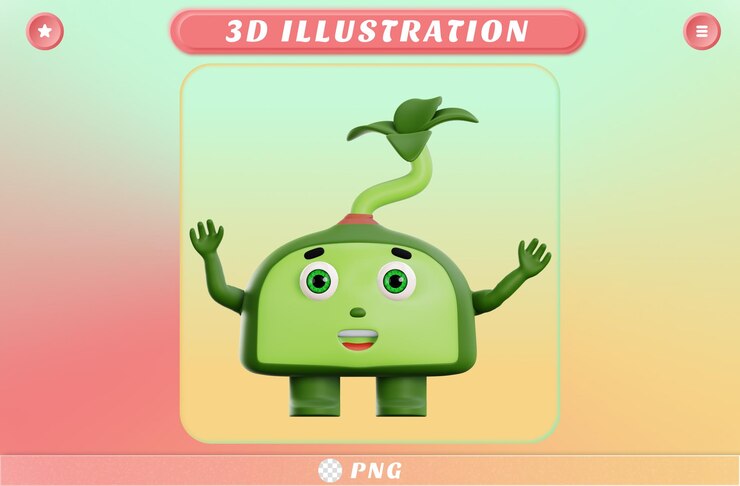 PSD carattere sveglio della pianta 3d felice