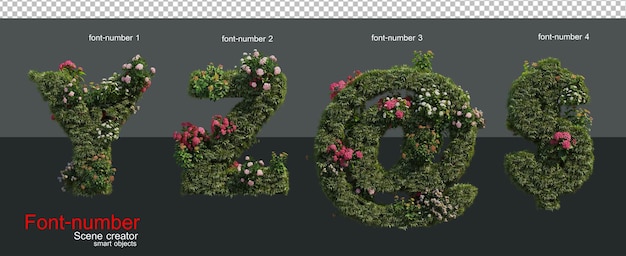 Caratteri e numeri decorati con fiori