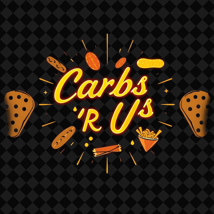 PSD carbohidratos radiantes r us rayos de texto con neón marrón y cobre adornado png inspirado en la decoración de alimentos de neón