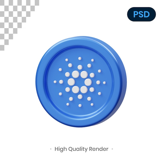 Cardano Coin 3D Render Ilustración PSD Premium