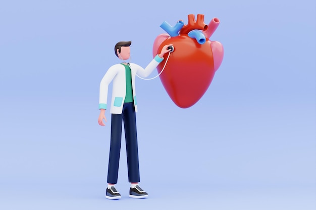 Cardiologista verifica batimentos cardíacos Ilustração 3D