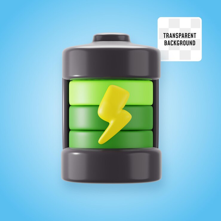 PSD carga completa de la fuente de alimentación de la batería eléctrica con el trueno símbolo del logotipo de energía del perno ilustración del icono 3d diseño de renderización