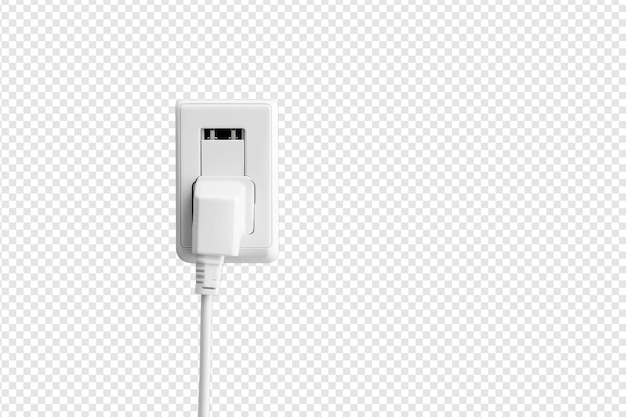 Carga de smartphone ligada a uma tomada de parede com fundo isolado com isolado em fundo transparente