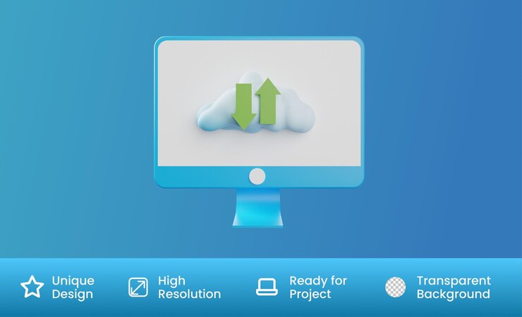 PSD carga y descarga en la nube ilustración 3d