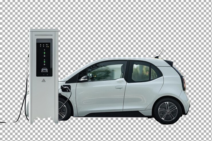 PSD carga de vehículos eléctricos en una estación pública en un entorno urbano durante el día
