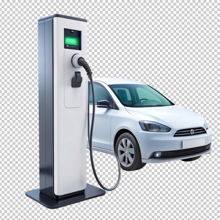 PSD cargador de vehículos eléctricos sobre un fondo transparente