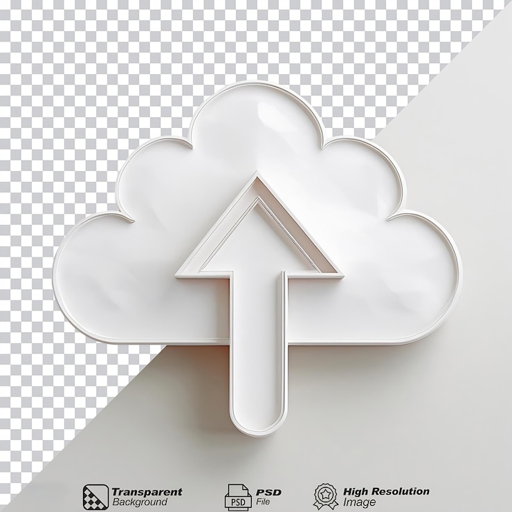 PSD cargar el símbolo de la flecha de la nube aislado en blanco sobre un fondo transparente