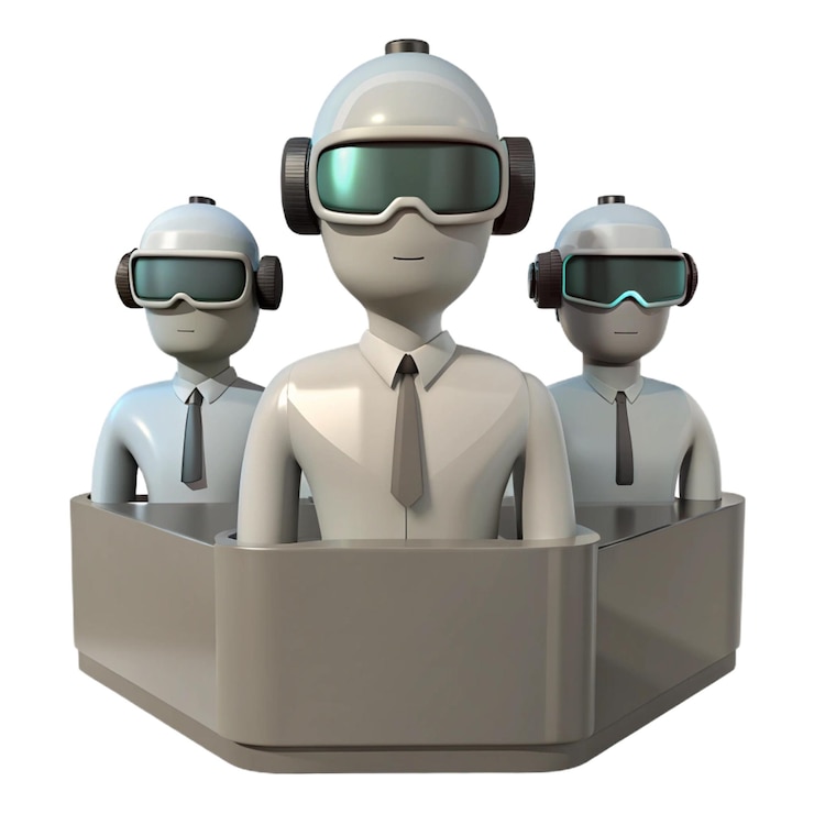 PSD una caricatura 3d de tres personas con gafas y corbata