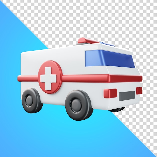 PSD una caricatura de una ambulancia con una cruz roja en el frente.