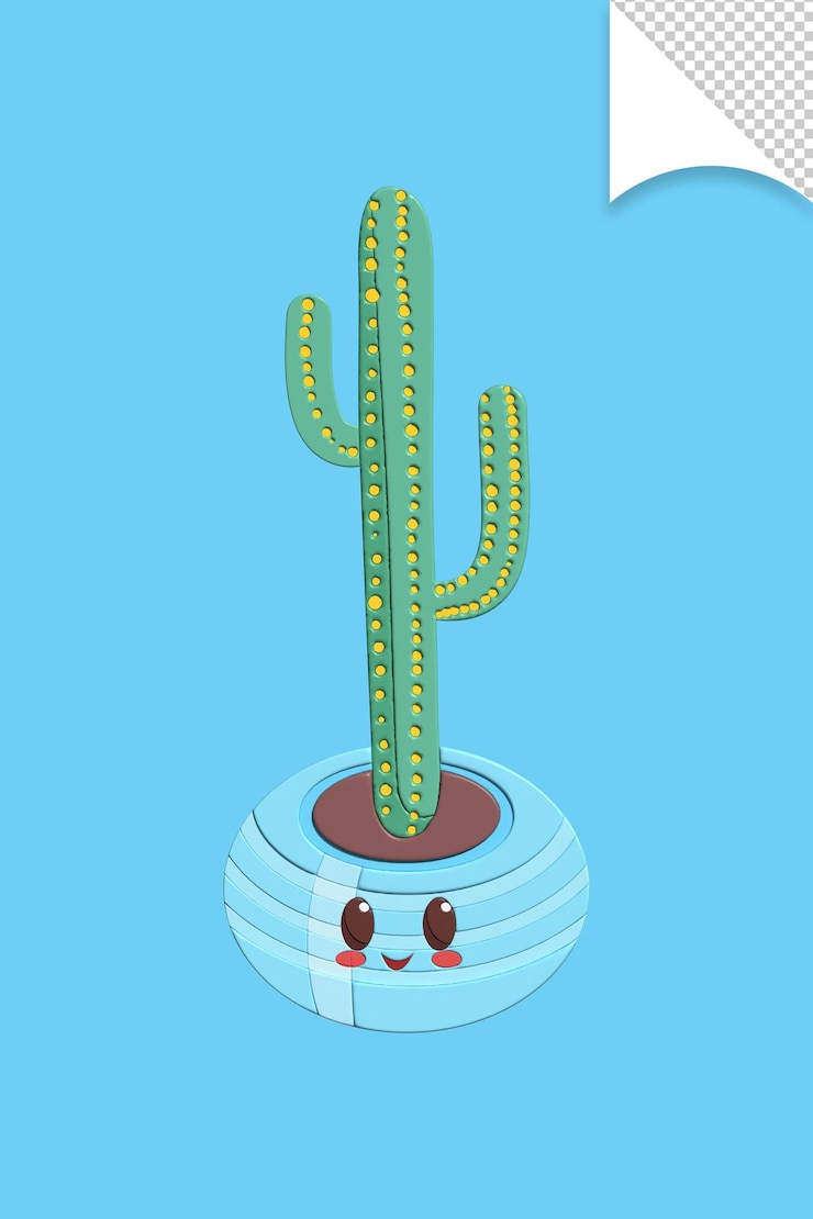 PSD una caricatura de un cactus con una cara feliz y una cara feliz.