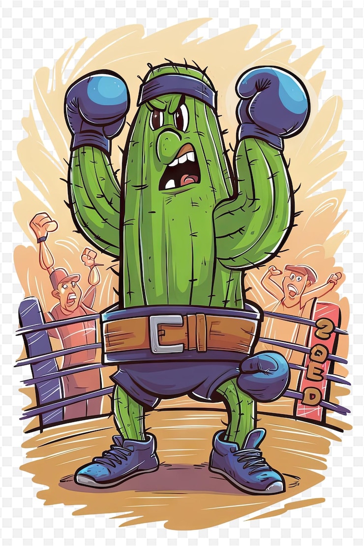 PSD una caricatura de un cactus con una cara que dice "cactus"